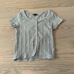 Short Sleeve Girls Shirt Ribbed Grey